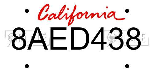 8AED438 California License Plate