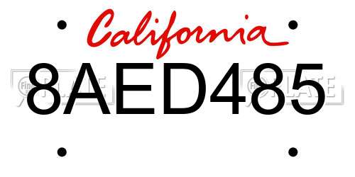 8AED485 California License Plate