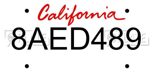 8AED489 California License Plate