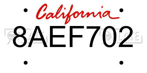 8AEF702 California License Plate