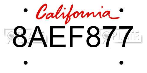 8AEF877 California License Plate