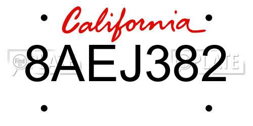 8AEJ382 California License Plate