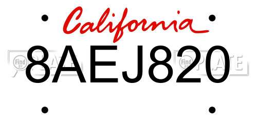 8AEJ820 California License Plate