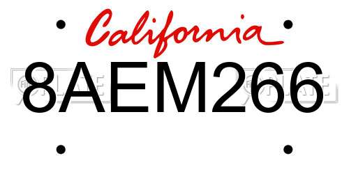 8AEM266 California License Plate