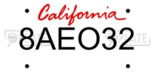 8AEO32 California License Plate