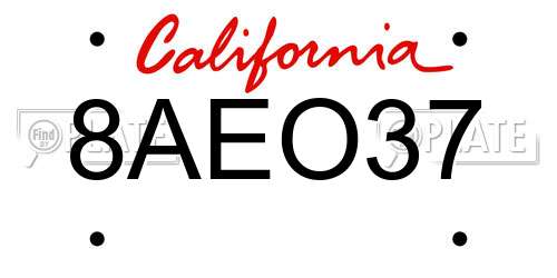 8AEO37 California License Plate