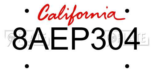 8AEP304 California License Plate