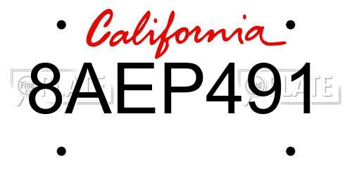 8AEP491 California License Plate