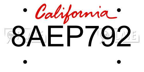 8AEP792 California License Plate