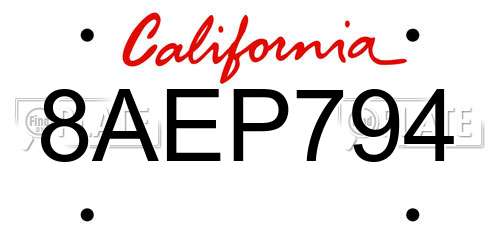 8AEP794 California License Plate