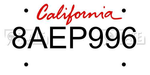 8AEP996 California License Plate