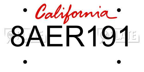 8AER191 California License Plate