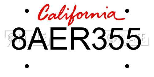 8AER355 California License Plate