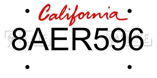 8AER596 California License Plate