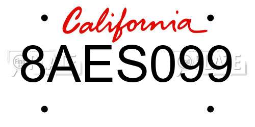 8AES099 California License Plate