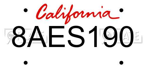 8AES190 California License Plate