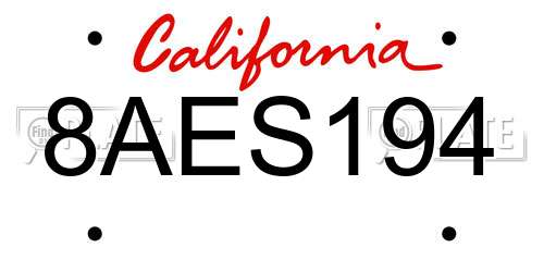 8AES194 California License Plate