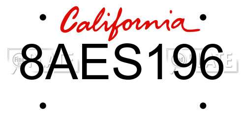 8AES196 California License Plate