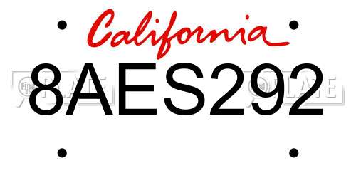8AES292 California License Plate