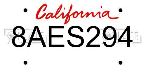 8AES294 California License Plate
