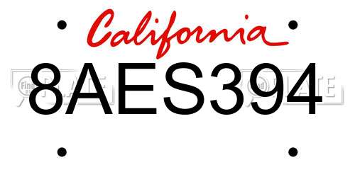 8AES394 California License Plate
