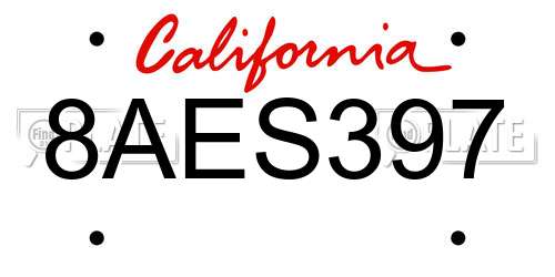 8AES397 California License Plate