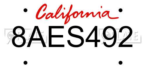 8AES492 California License Plate