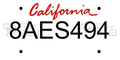 8AES494 California License Plate