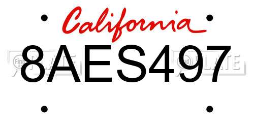 8AES497 California License Plate