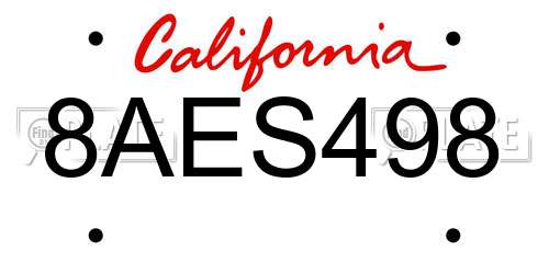 8AES498 California License Plate