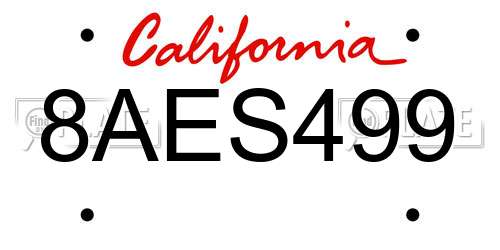 8AES499 California License Plate