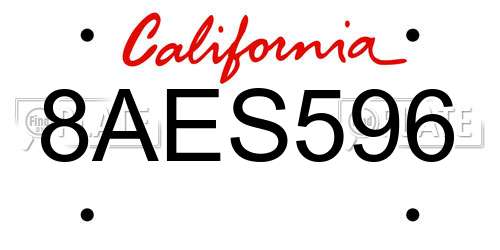 8AES596 California License Plate