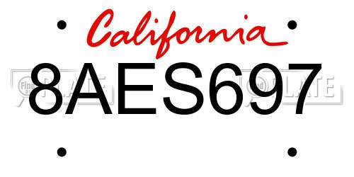 8AES697 California License Plate