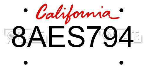 8AES794 California License Plate