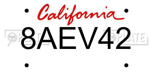 8AEV42 California License Plate