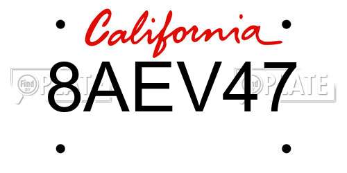 8AEV47 California License Plate