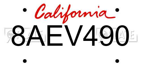 8AEV490 California License Plate