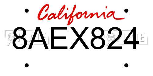 8AEX824 California License Plate