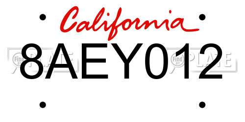 8AEY012 California License Plate