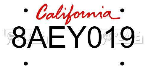 8AEY019 California License Plate