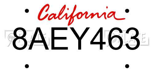 8AEY463 California License Plate