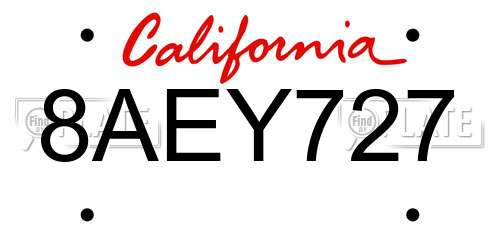 8AEY727 California License Plate