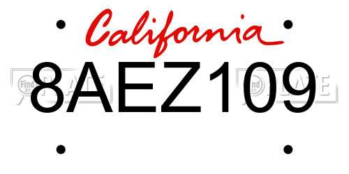 8AEZ109 California License Plate