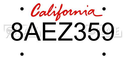 8AEZ359 California License Plate