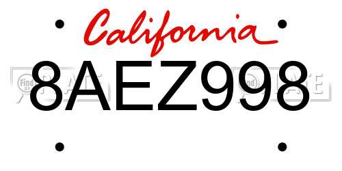 8AEZ998 California License Plate