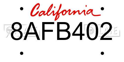 8AFB402 California License Plate