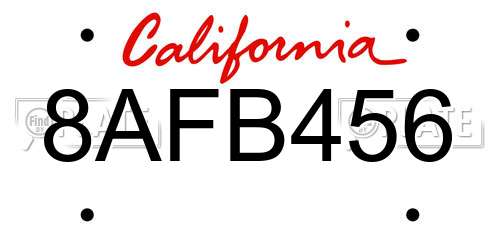 8AFB456 California License Plate