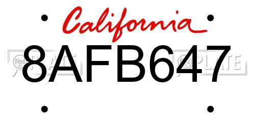 8AFB647 California License Plate