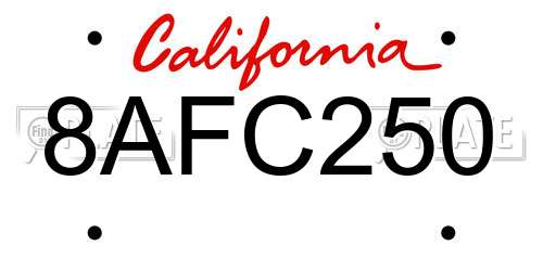 8AFC250 California License Plate