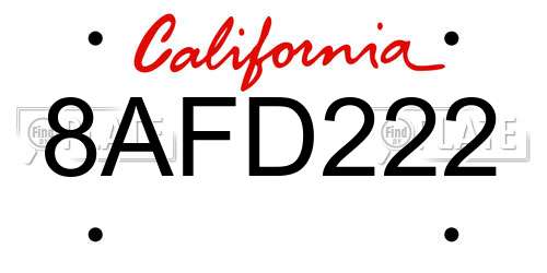 8AFD222 California License Plate